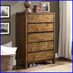 Rustic Solid Wood 5 Drawer Storage Chest Dresser Farmhouse Weathered Brown