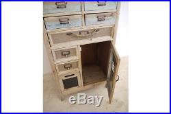 Rustic Tall Wood Multi Drawer Cabinet / Chest Vintage Text Plates / Chalk Board