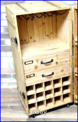 Rustic Wood Chest Crate Style Wine Cabinet With Drawers And Mini Bar