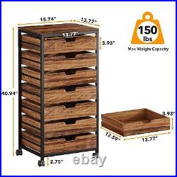 Rustic Wood Dresser Chest of 7 Drawers, Home Storage Cabinet Organizer with Wheels