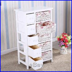 SUNCOO Bedroom Storage Dresser Chest 5 Drawers with Wicker Baskets Cabinet Wood