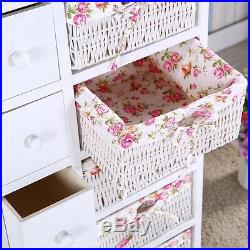 SUNCOO Bedroom Storage Dresser Chest 5 Drawers with Wicker Baskets Cabinet Wood