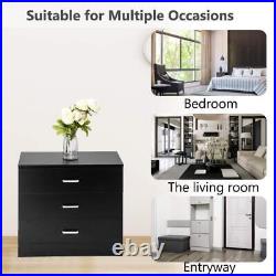 Set Of 2Bedroom Storage Dresser 3 Drawers Chest Cabinet Wood Furniture Black