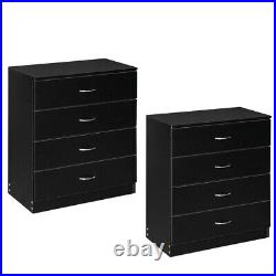 Set Of 2 Black 4 Drawer Chest Dresser Clothes Storage Bedroom Furniture Cabinet