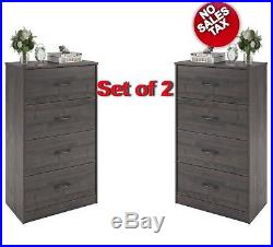 Set of 2 Bedroom Storage Dresser Chest 4 Drawer Wood Furniture Gray Rustic Oak