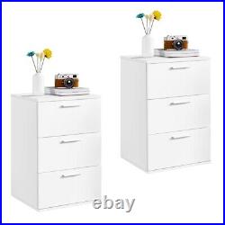 Set of 2 Nightstand Chest Dresser Cabinet Sofa End Table with 3 Drawers White