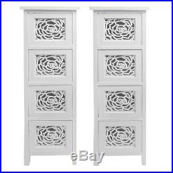 Set of 2 Slim White Flowers 4 Chest Of Drawer Bedside Table Storage Unit Cabinet