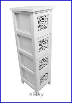 Set of 2 Slim White Flowers 4 Chest Of Drawer Bedside Table Storage Unit Cabinet