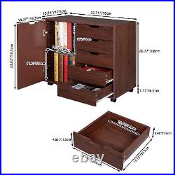 Single Door 5 Drawer Jumbo Chest Storage MDF File Cabinet Bedroom Closet Brown