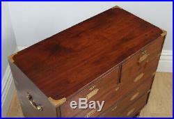Small Antique Anglo Indian Solid Teak Brass Military Campaign Chest of Drawers