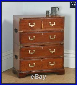 Small Antique English Victorian Teak & Brass Military Campaign Chest of Drawers