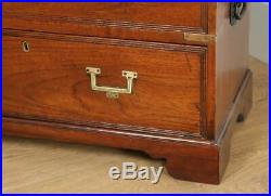 Small Antique English Victorian Teak & Brass Military Campaign Chest of Drawers