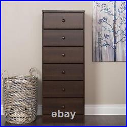 Solid 6-Drawer Tall Dresser Bedroom Chest of Drawers Espresso Wood Knobs
