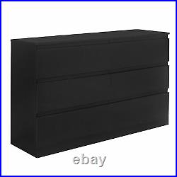 Solid Black Finish Wooden 6 Drawer Dresser Chest Drawers Clothes Storage Cabinet