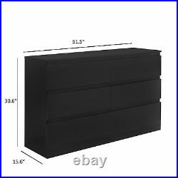 Solid Black Finish Wooden 6 Drawer Dresser Chest Drawers Clothes Storage Cabinet