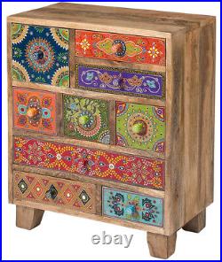 Solid Mango Wood Indian Chest of Nine Drawers Cabinet Bedroom Handmade Furniture
