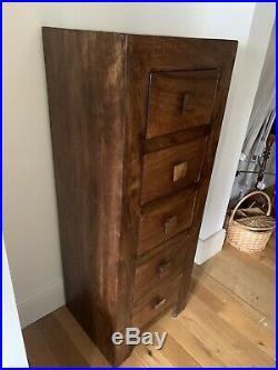 Solid Mango Wood Tall Boy / Chest Of Drawers