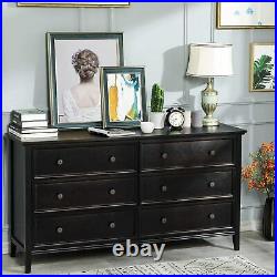 Solid Wood 6 Drawer Double Dresser Chest Large Storage Cabinet Closet in Bedroom