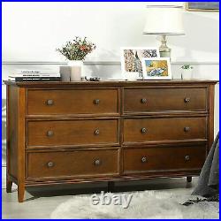 Solid Wood 6 Drawer Double Dresser Chest Large Storage Cabinet Closet in Bedroom