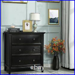 Solid Wood Dresser Chest with Wide Storage Space 3 Drawer Dresser Black Modern