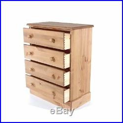 Solid Wooden Chest Of 4 Drawers-Wide Bedroom Furniture Draws-Waxed Pine Wood
