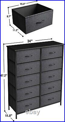 Sorbus Black Dresser w 10 Large Drawers, Organizer Chest for Bedroom Dorm Closet