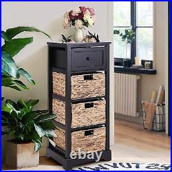 Storage Chest Organizer Cabinet with 1 Drawer 3 Wicker Baskets for Living Room