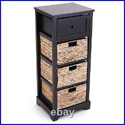 Storage Chest Organizer Cabinet with 1 Drawer 3 Wicker Baskets for Living Room