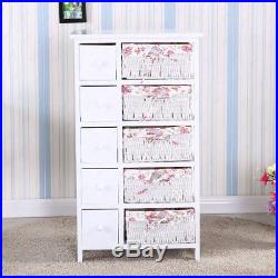 Storage Dresser Chest Cabinet Wood Bedroom Furniture with 5 Drawers 5 baskets