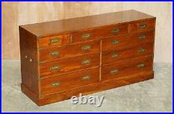 Stunning Burr Yew Wood & Brass Military Campaign Sideboard / Chest Of Drawers