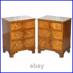 Stunning Pair Of Flamed Mahogany Bedside Lamp Wine Table Sized Chests Of Drawers