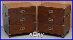 Stunning Pair Of Vintage Anglo Indian Campaign Bedside Table Chests Of Drawers