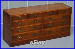 Stunning Vintage Burr Yew Wood Military Campaign Sideboard Chest Of Drawers