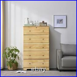 Super Jumbo Chest 5 Deep Drawers 100% Solid Pine Wood Storage Dresser with Lock