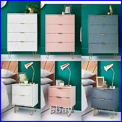 Superb 4 Drawer Chest / Bedside Tables With Rose Gold Handles & Legs Bedroom New