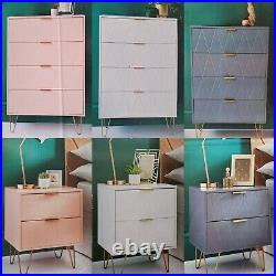Superb 4 Drawer Chest / Bedside Tables With Rose Gold Handles & Legs Bedroom New