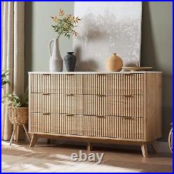 T4TREAM Fluted Drawers Dresser Wide Modern Chest of Drawers with Faux Marble Top