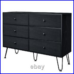 TC-HOMENY 6 Drawer Dresser Wood Chest of Drawers Bedroom Storage Clothes Cabinet