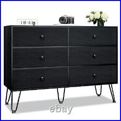 TC-HOMENY Bedroom Chest of Drawers 6 Drawer Dresser Wood Cloth Storage Cabinet