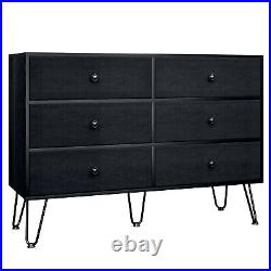 TC-HOMENY Bedroom Chest of Drawers 6 Drawer Dresser Wood Cloth Storage Cabinet