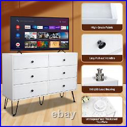 TC-HOMENY Wood 6 Drawer Dresser Bedroom Chest of Drawers Clothes Storage Closet