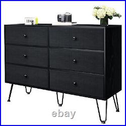 TC-HOMENY Wood Chest of Drawers Bedroom Clothes Storage Cabinet 6 Drawer Dresser
