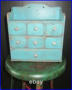 TINY Vintage 7 Drawer Spice/Notions Cabinet/Box/Cupboard/Chest-Blue Paint