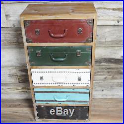 Tall Chest 5 Drawers Colourful Industrial Wooden Sideboard Storage Cabinet Unit