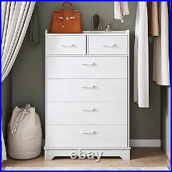 Tall Modern Dresser with 6 Drawers Wooden White Chest of Drawers Cloth Organizer