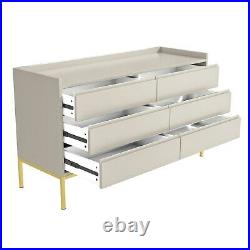 Taupe Wide Chest of 6 Drawers with Gold Legs Zion