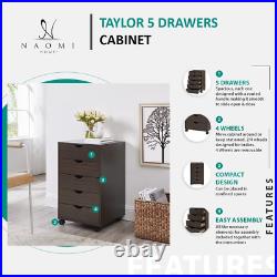 Taylor 5 Drawer Chest, Wood Storage Dresser Cabinet with Wheels, Craft Storage O