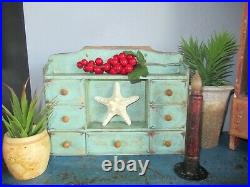 Tiny 7Drawer Vintage Spice/Notions Cabinet/Box Apothecary/Chest-Blue/Green Paint