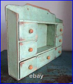 Tiny 7Drawer Vintage Spice/Notions Cabinet/Box Apothecary/Chest-Blue/Green Paint