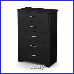 Transitional 5-Drawer Chest Pure Black Wood Simplicity Elegance Ship In 1 Box